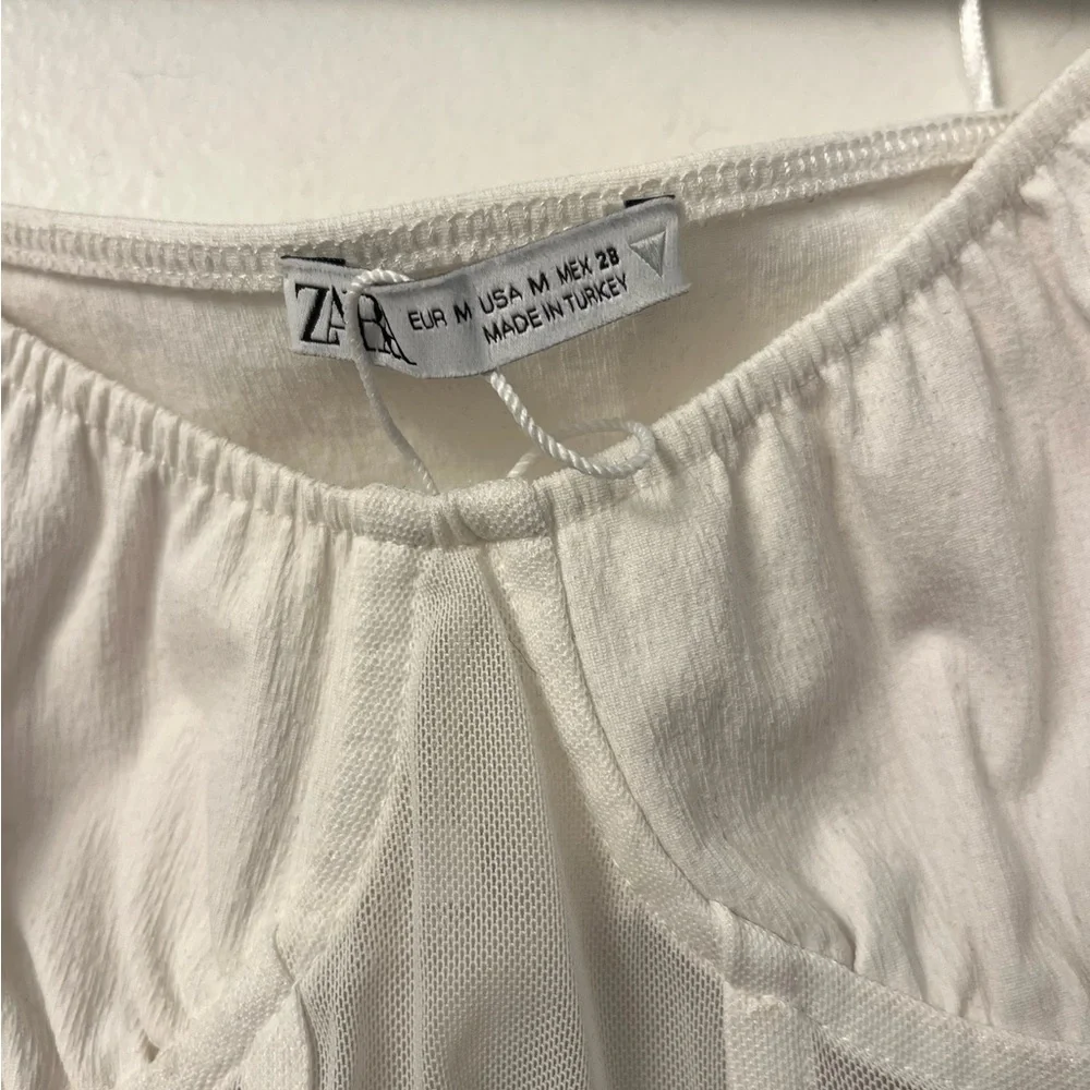 NWT! Zara Cream Puff Sleeve Blouse corset sheer size S